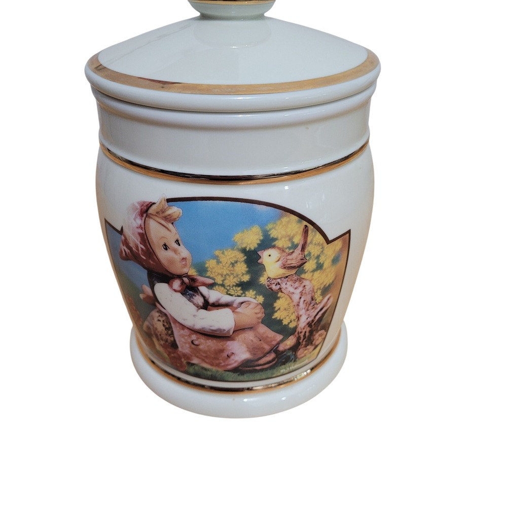 M.J. Hummel In Tune Danbury Mint Canister Porcelain Gold Trim Vintage 1992 8.25"